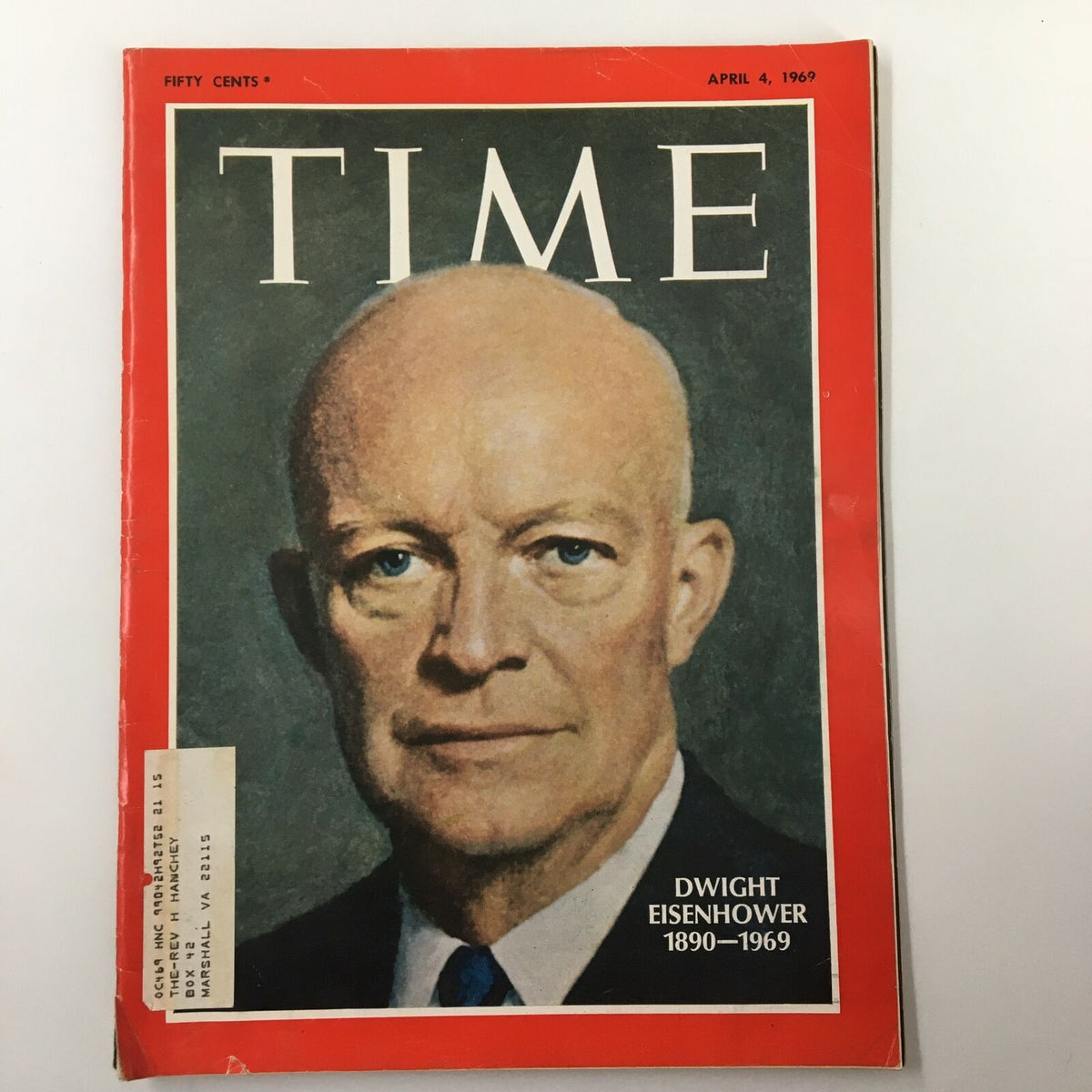 VTG Time Magazine cover from April 4, 1969 featuring Dwight D. Eisenhower, 1890-1969, showcasing a portrait of the esteemed American leader.