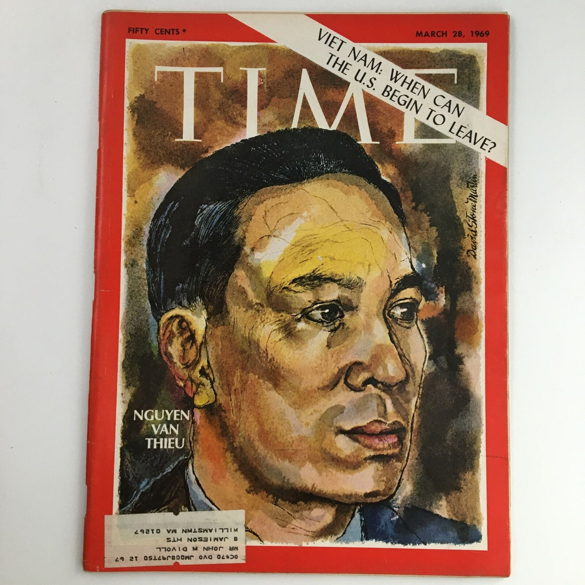 Cover of Time Magazine from March 28, 1969, featuring General Nguyễn Văn Thiệu of South Vietnam, showcasing a portrait of the general with a headline about Vietnam.