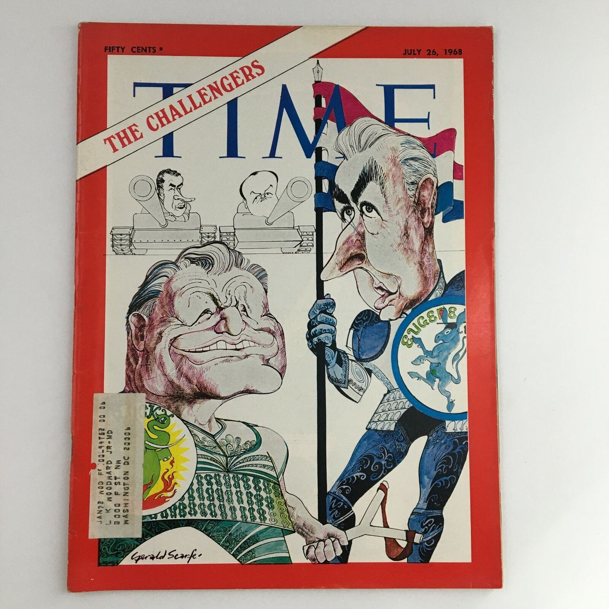 Time Magazine July 26 1968 Vol. 92 No. 4 cover featuring artwork by Gerald Scarfe, depicting caricatures of prominent figures amidst a vivid design, highlighting the theme 'The Challengers'.