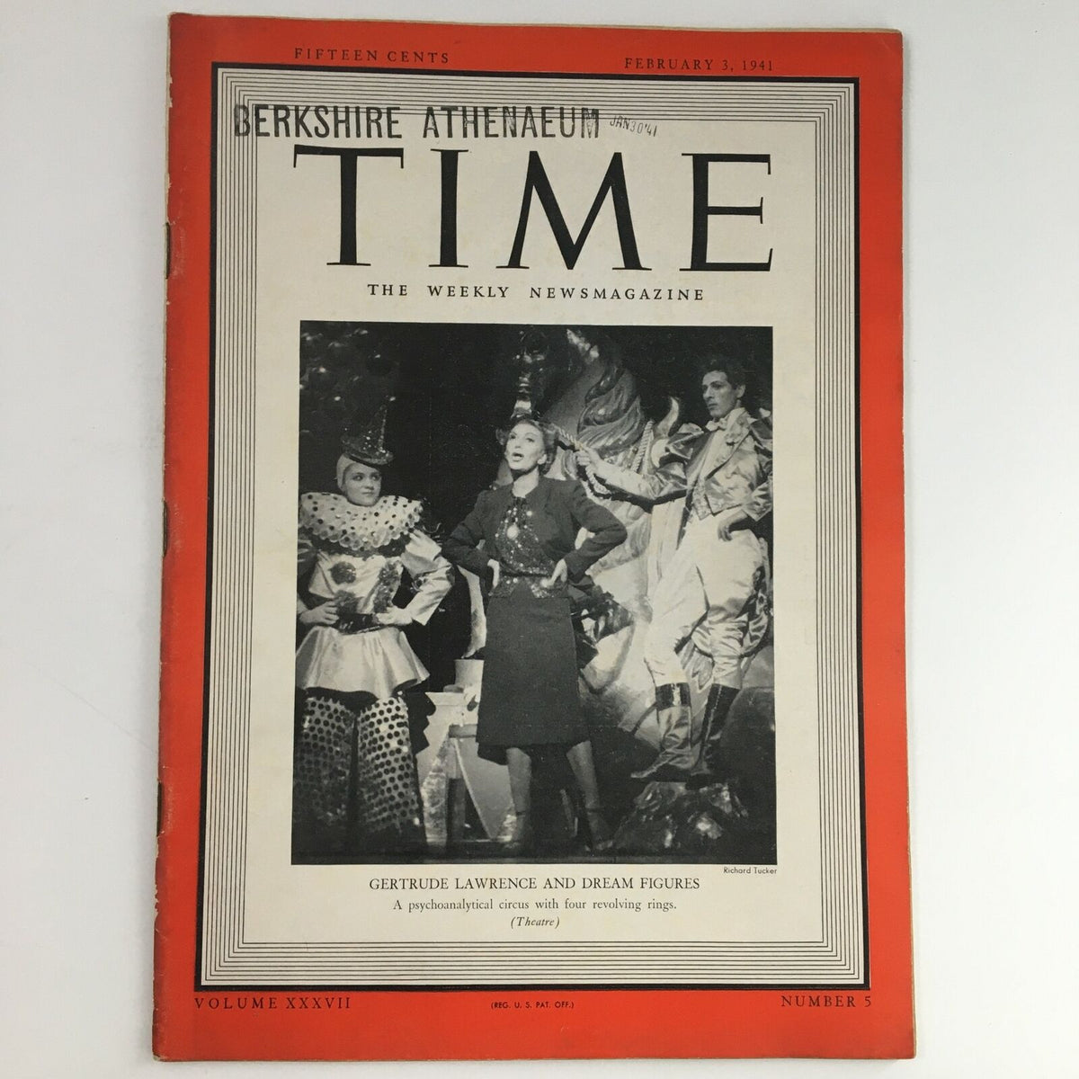 Cover of Time Magazine February 3, 1941, Volume 37, Number 5 featuring Gertrude Lawrence and the Dream Figures, showcasing a vintage theatrical scene.