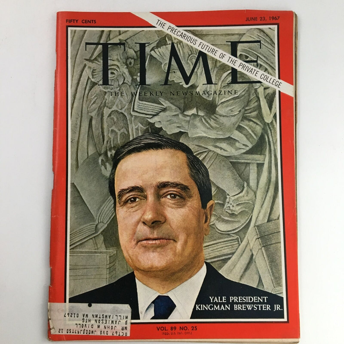 Time Magazine June 23 1967 Volume 89 No 25 featuring Yale President Kingman Brewster Jr. on the cover, showcasing vintage artwork and historical significance.
