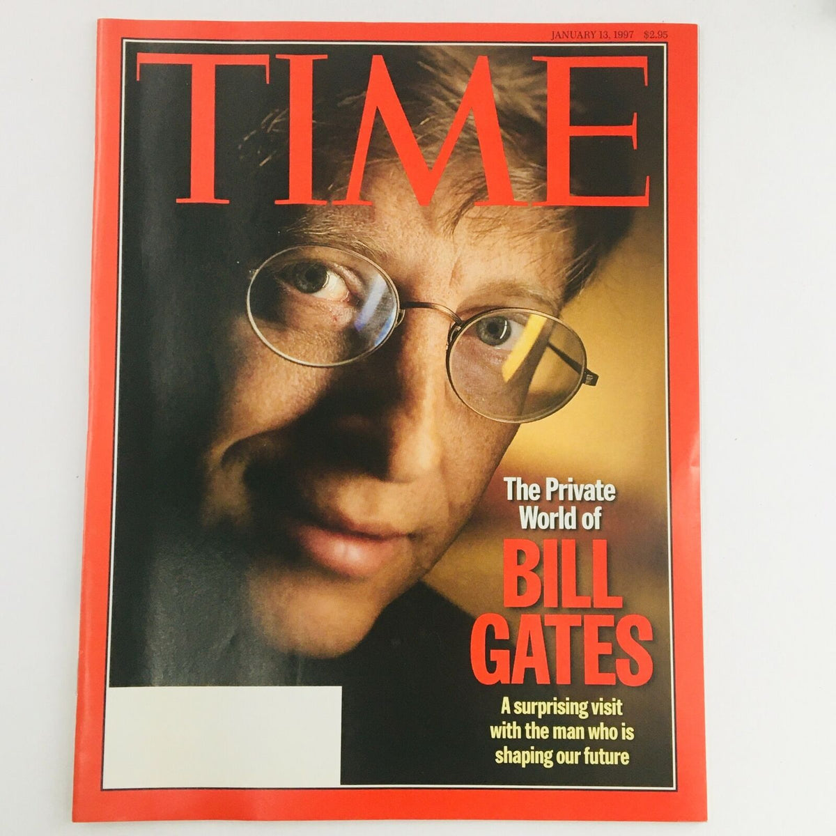 Time Magazine cover from January 13, 1997, featuring 'The Private World of Bill Gates'. The cover includes a close-up of Bill Gates with glasses, highlighting his influence in technology.