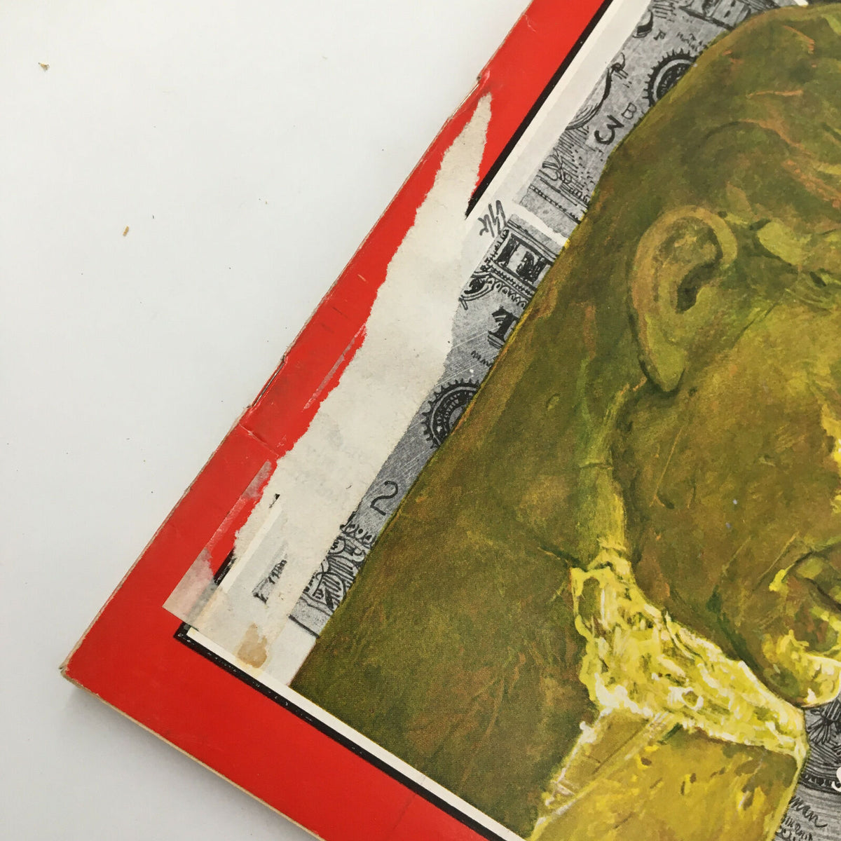 Close-up detail of the cover of VTG Time Magazine March 29 1968, showcasing the artwork and condition aspects of the magazine featuring Pierre-Paul Schweitzer.