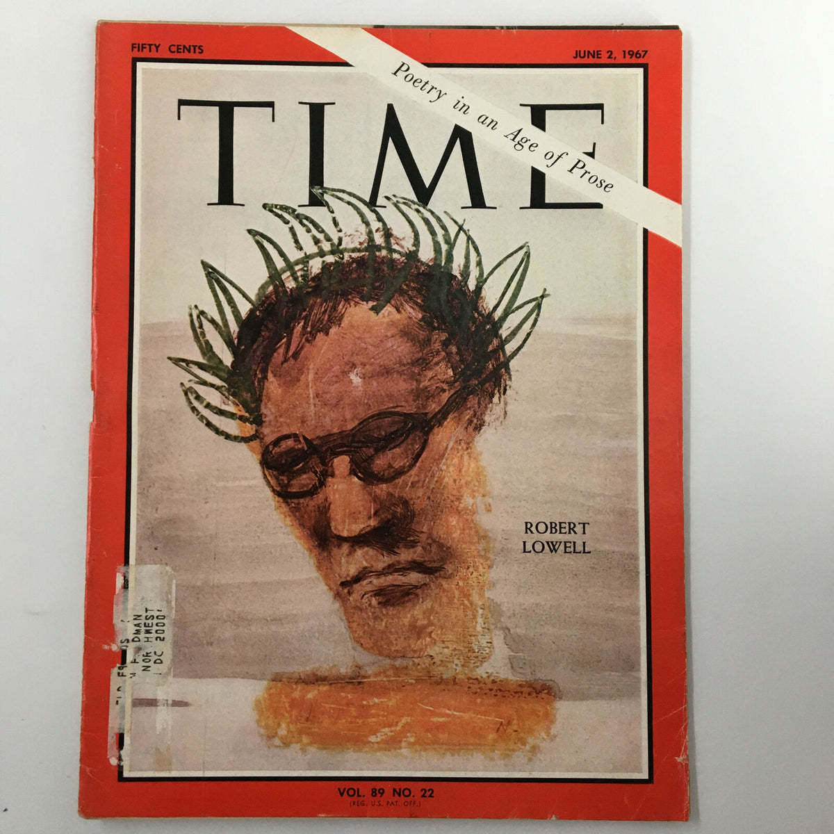Cover of VTG Time Magazine June 2 1967, Volume 89 No. 22, featuring Robert Lowell with the title 'Poetry in an Age of Prose' highlighting themes of poetry and literature in the 1960s.