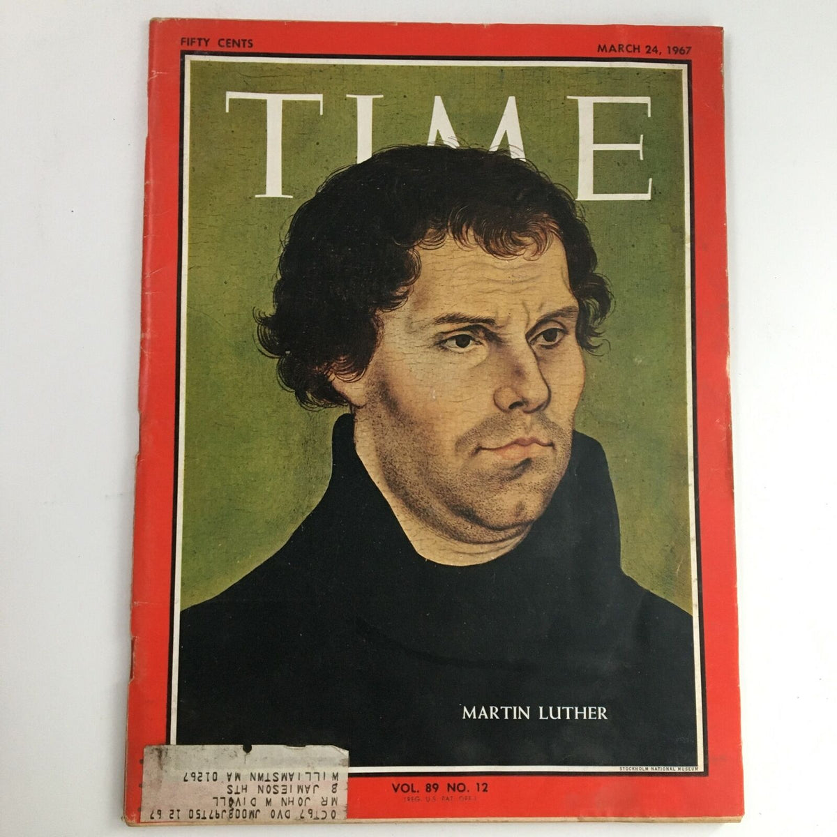 Cover of Time Magazine from March 24, 1967, Volume 89, Number 12, featuring Martin Luther, O.S.A. This iconic issue highlights the German priest's life and impact on religion.