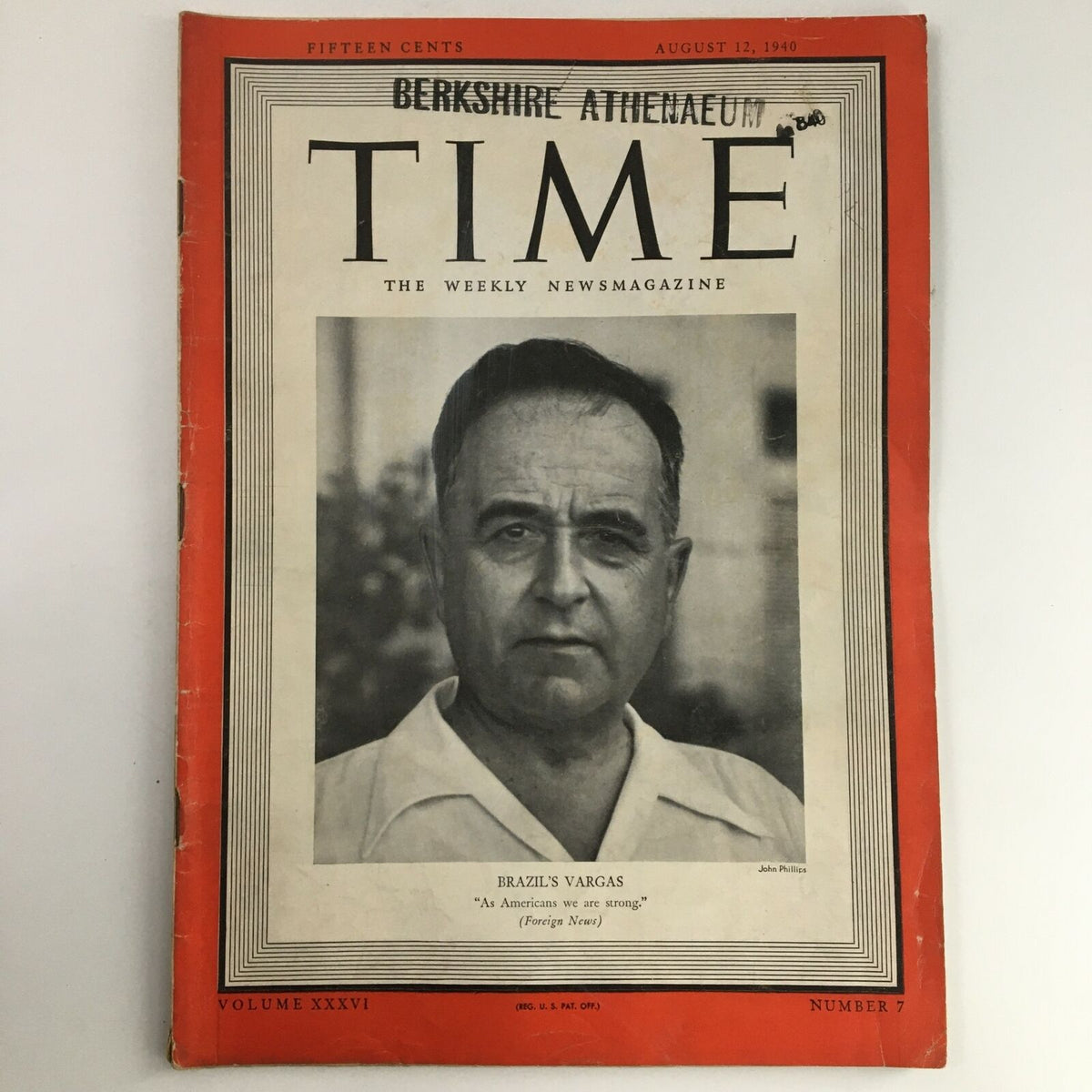 Time Magazine August 12 1940 cover featuring Former President Getúlio Vargas of Brazil, showcasing prominent headlines and a striking photograph.