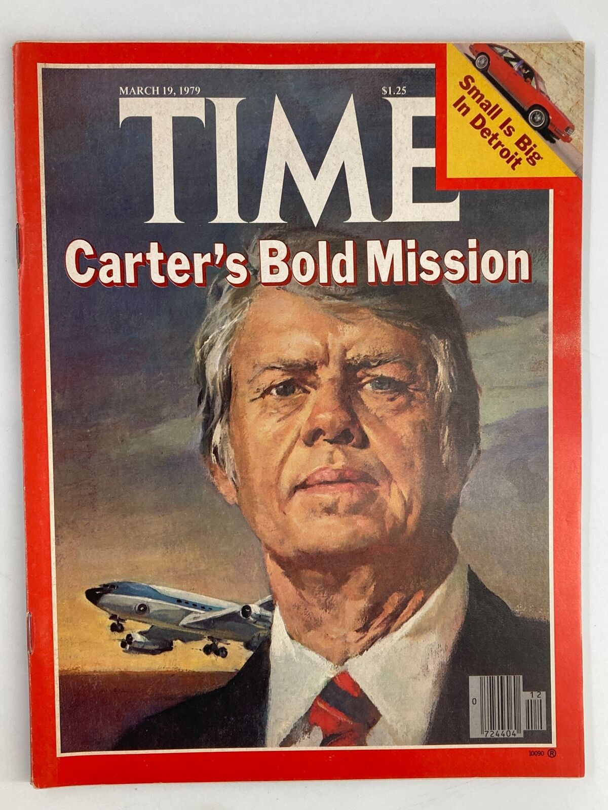 VTG Time Magazine March 19 1979 featuring Jimmy Carter's Bold Mission cover, depicting a portrait of Jimmy Carter with an airplane in the background, highlighting the theme of aviation and presidential leadership. Good vintage condition.
