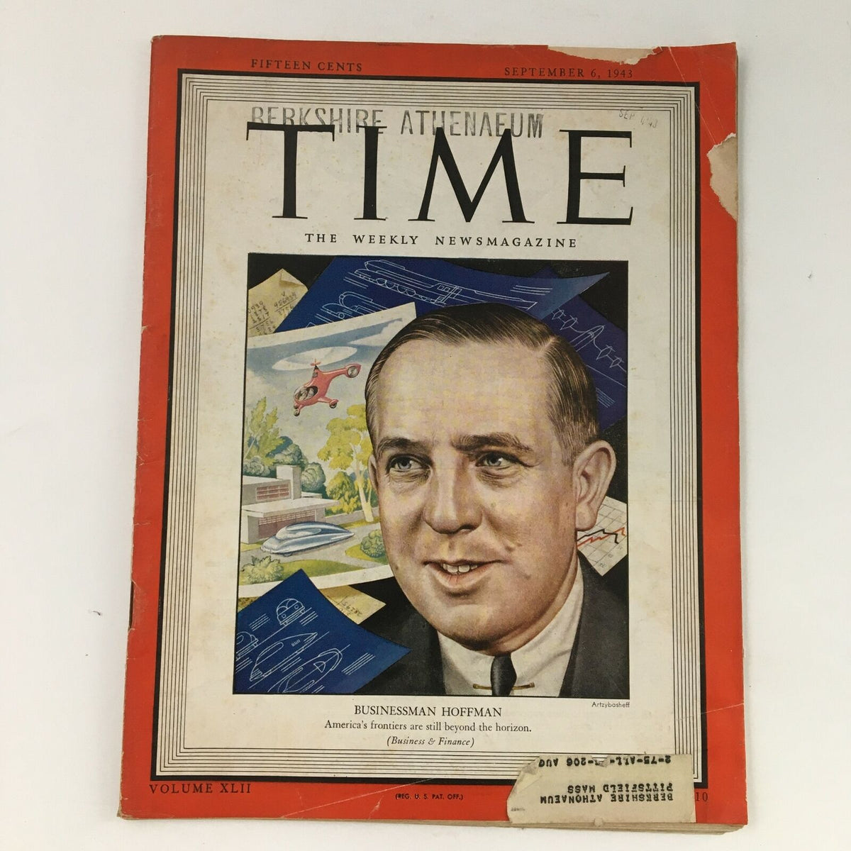 Time Magazine September 6, 1943, Vol 42 #10 featuring automobile executive Paul G. Hoffman on the cover, showcasing vintage illustrations and historical details from the 1940s.