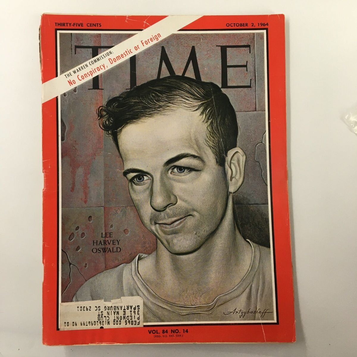 Vintage Time Magazine from October 2, 1964, Vol. 84 No. 14 featuring Lee Harvey Oswald on the cover, showcasing historical significance related to JFK's assassination.