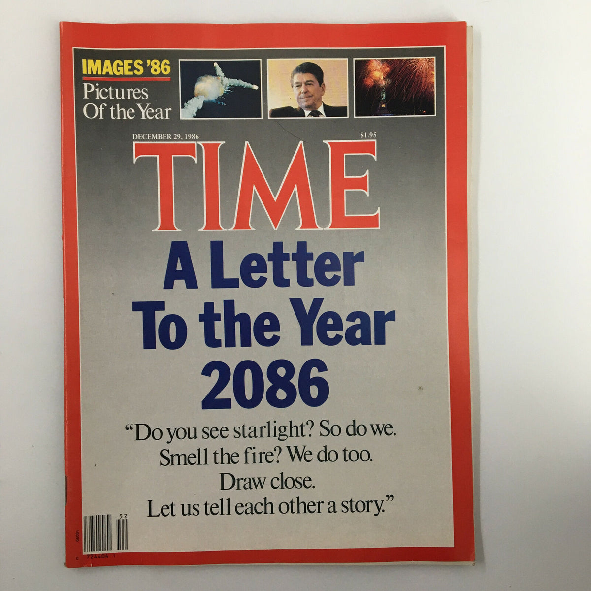 VTG Time Magazine December 29 1986 cover featuring the title 'A Letter To the Year 2086', showcasing a thought-provoking article alongside images of historical significance.