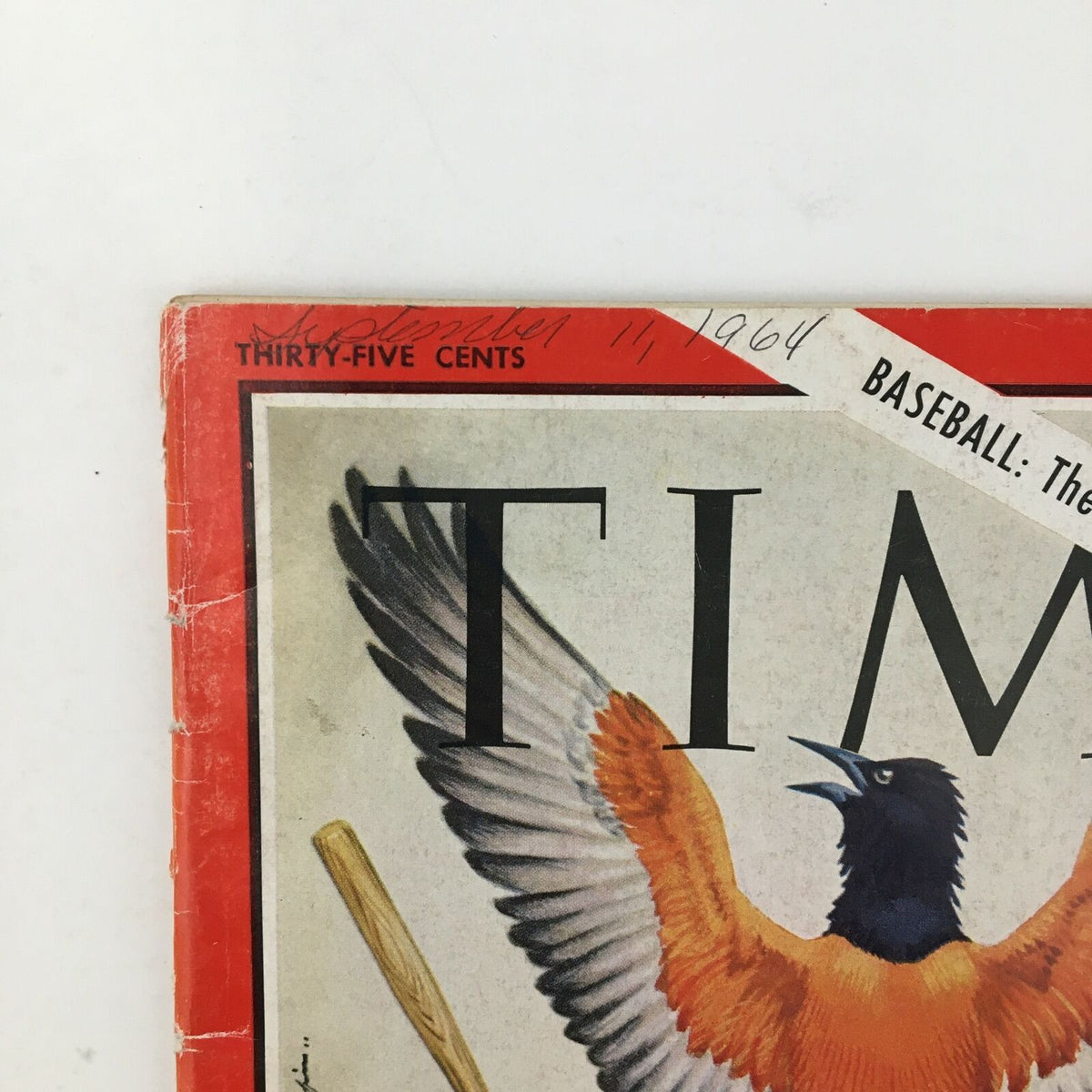 Cover of Time Magazine from September 11, 1964, featuring Hank Bauer, with artwork of a bird and baseball bat.