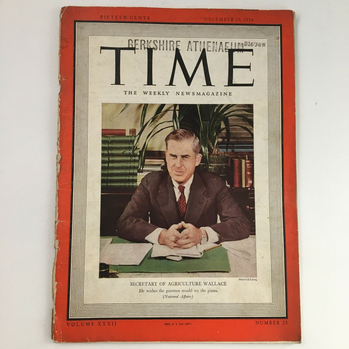 Time Magazine December 19 1938 cover featuring Secretary of Agriculture Henry A. Wallace, showcasing the political landscape of the era.