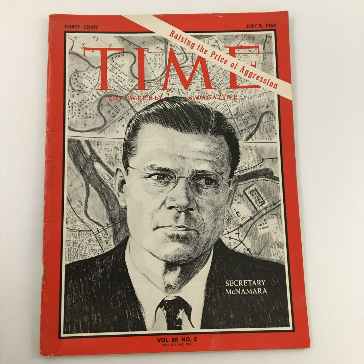VTG Time Magazine from July 8, 1966 featuring Secretary McNamara on the cover, showcasing a historical image related to mid-20th-century American culture and events.