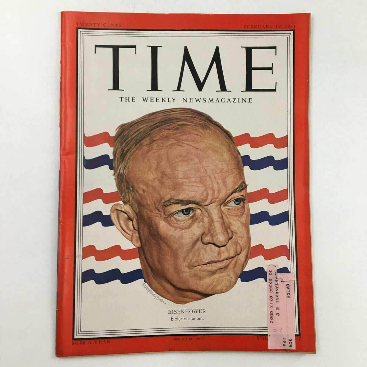 Time Magazine February 12 1951 Cover featuring a portrait of Dwight D. Eisenhower, highlighting the historical significance of this vintage publication from Volume 57, Number 7.