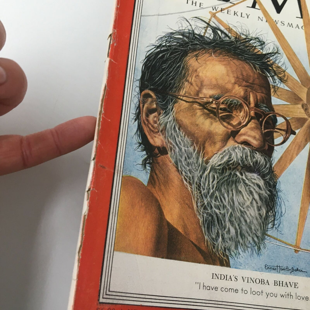 VTG Time Magazine May 11 1953 close-up view of the cover, highlighting India's Vinoba Bhave with a quote, capturing the essence of social justice discussions.