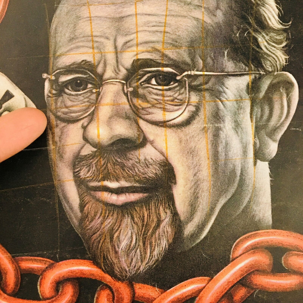 Detailed view of Walter Ulbricht's portrait from the VTG Time Magazine August 25, 1961 cover, capturing intricate artwork and expressions, emphasizing the historical significance.