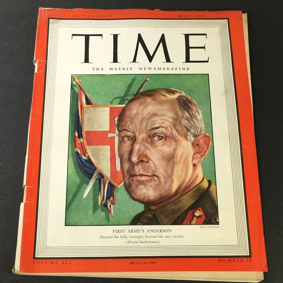 VTG Time Magazine Vol. 41 #18 May 3, 1943 - Cover featuring Sir Kenneth Anderson, highlighting the First Army.