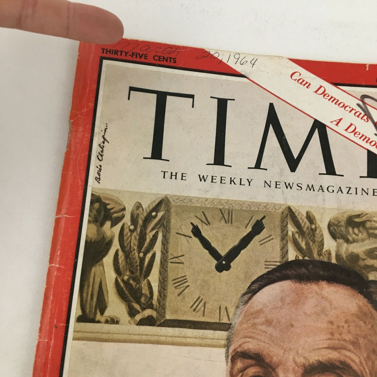 Close-up view of the cover of Time Magazine, March 20, 1964, displaying Majority Leader Mike Mansfield and relevant publication details.