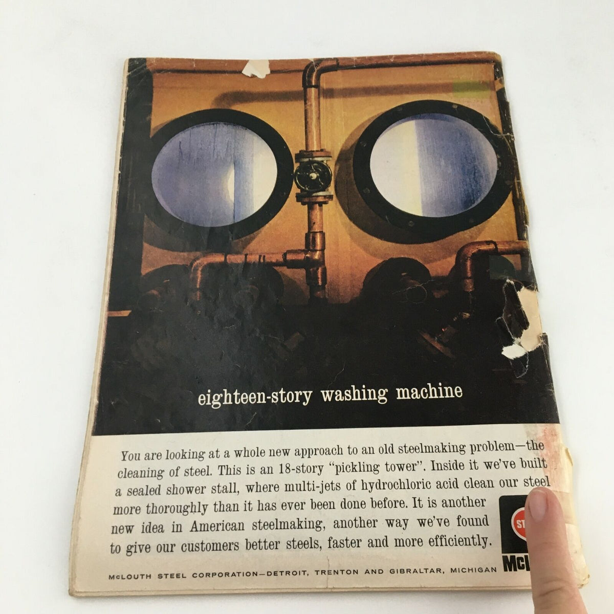 Back cover of Time Magazine December 11 1964 featuring an advertisement related to steelmaking, illustrating the magazine's vintage appeal.