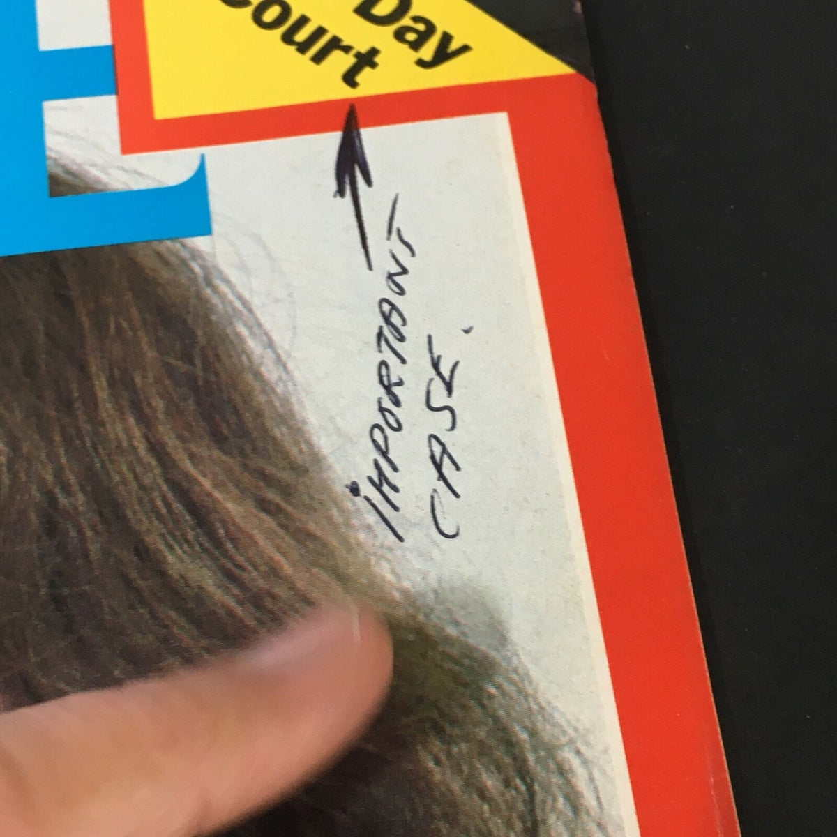 Close-up of the cover of Vintage Time Magazine September 26, 1977 with handwritten note 'Important Case' near the title featuring Diane Keaton.