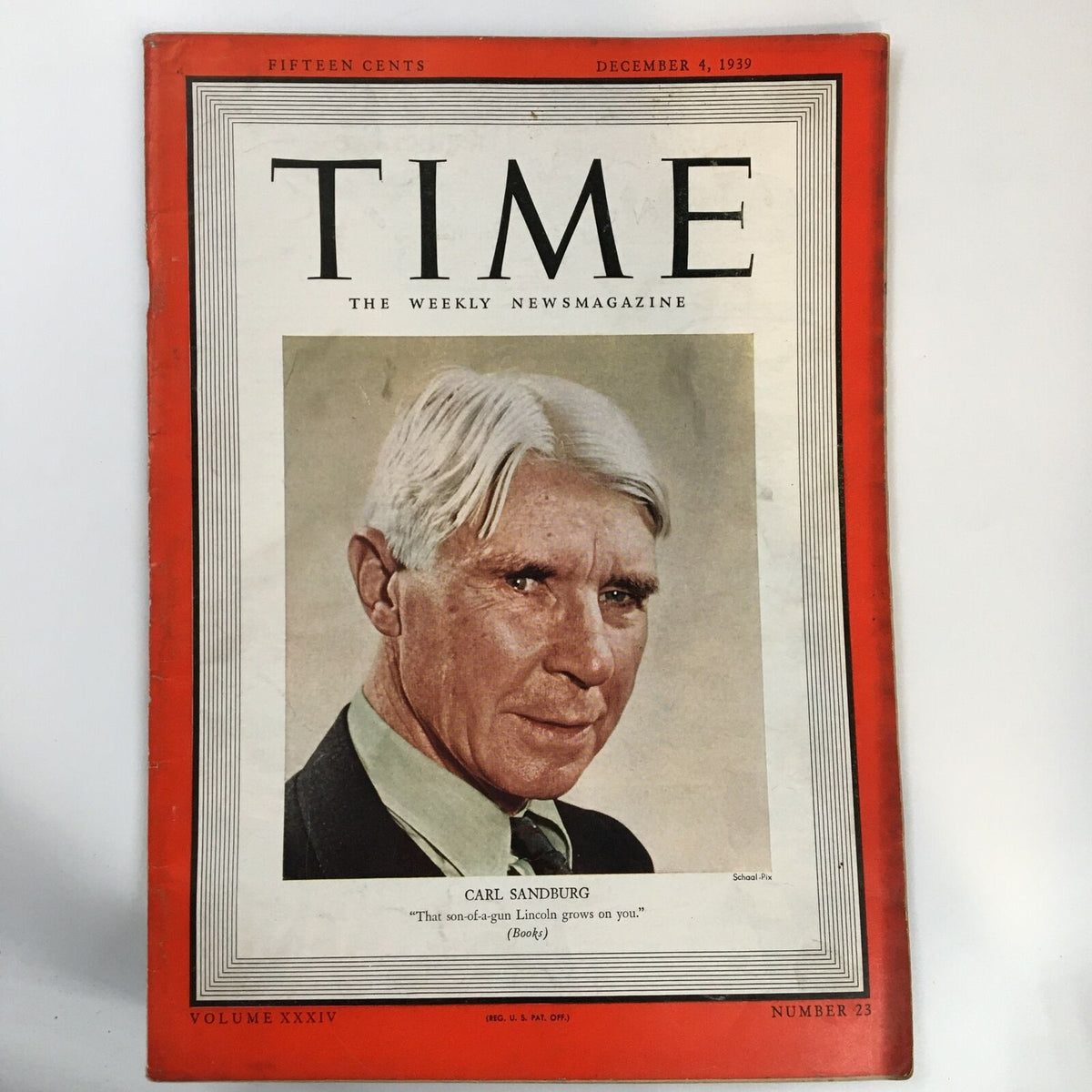VTG Time Magazine December 4 1939 Vol. 34 No. 23 featuring Carl Sandburg on the cover, showcasing vintage design and historical significance.