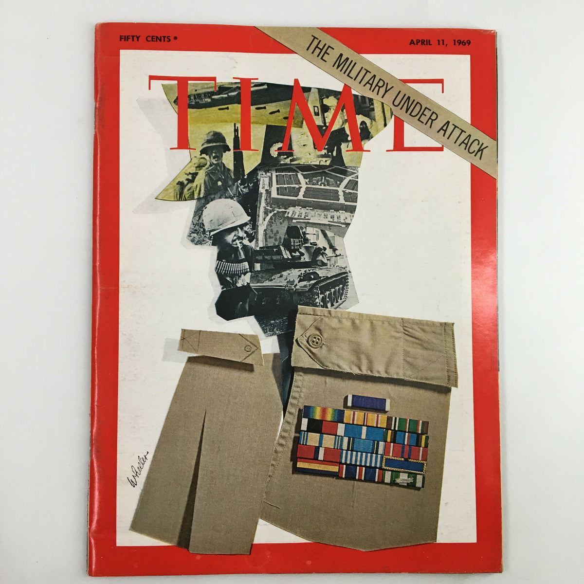 VTG Time Magazine April 11 1969 The Military Under Attack cover featuring military-themed artwork and headlines, reflecting the public sentiment during the Vietnam War.