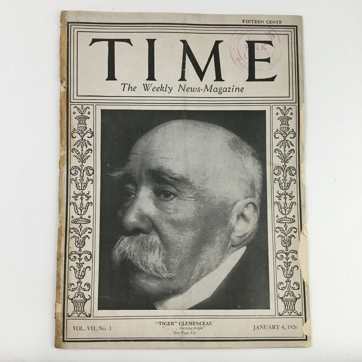 Time Magazine January 4 1926 Vol. VII No 1 Prime Minister Georges Clemenceau