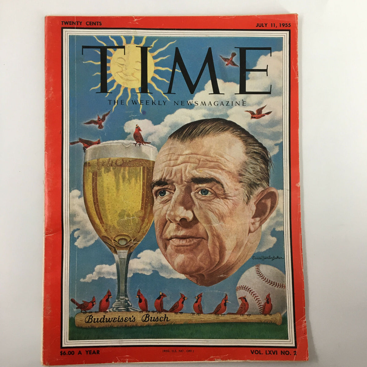 Time Magazine July 11 1955 Vol. 66 No. 2 Budweiser's Busch No Label