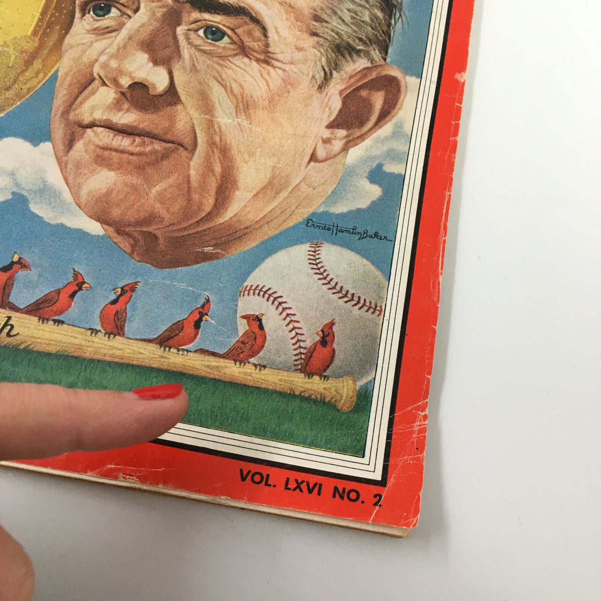 Cover of the VTG Time Magazine dated July 11, 1955, Volume 66, No. 2, featuring a colorful illustration with Cardinals on a baseball bat and a smiling man's face in the background, reflecting mid-20th century design.