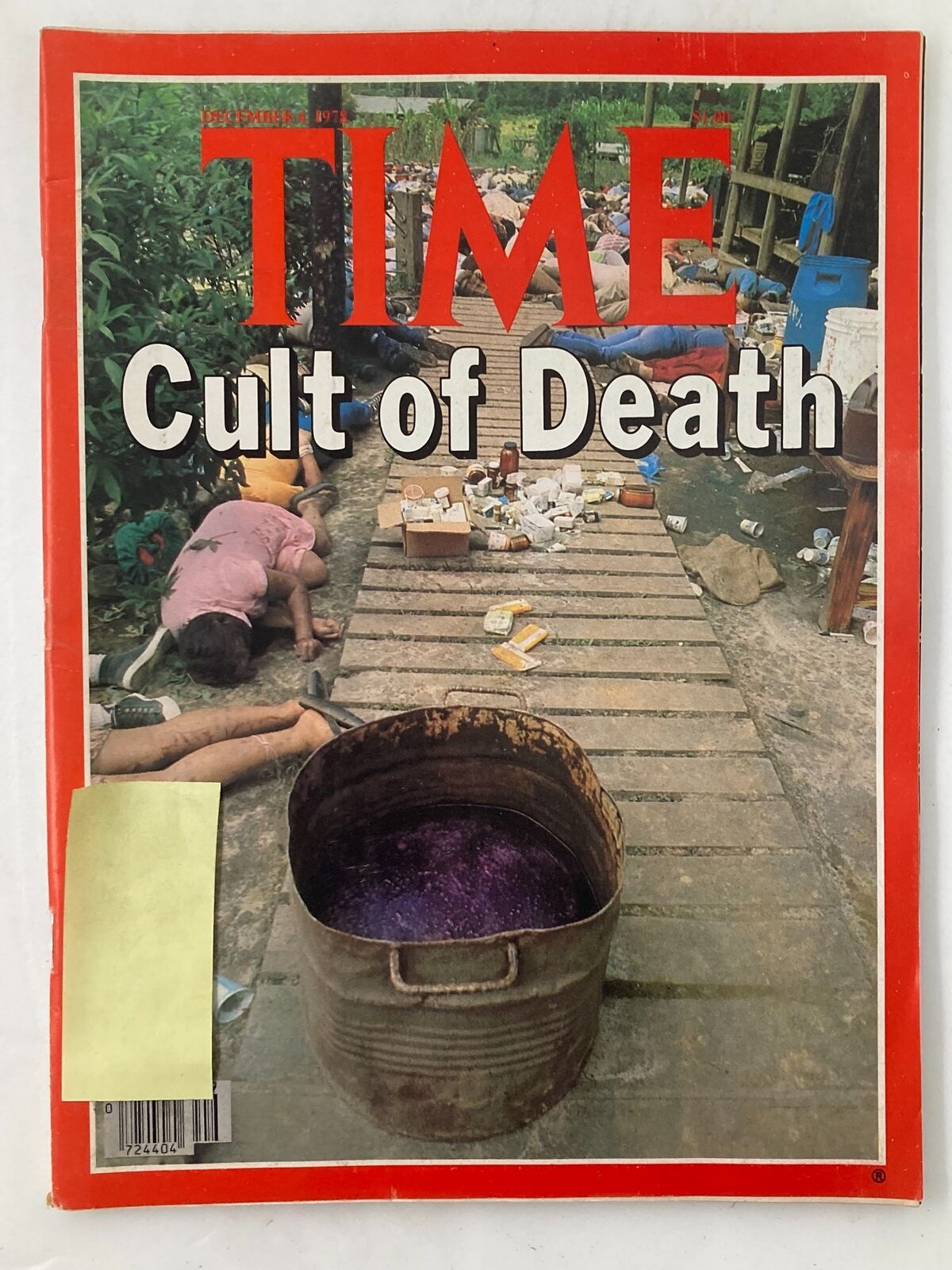 Cover of VTG Time Magazine December 4 1978 featuring the title 'Cult of Death,' showcasing a grim scene related to the Temple Agricultural Project.