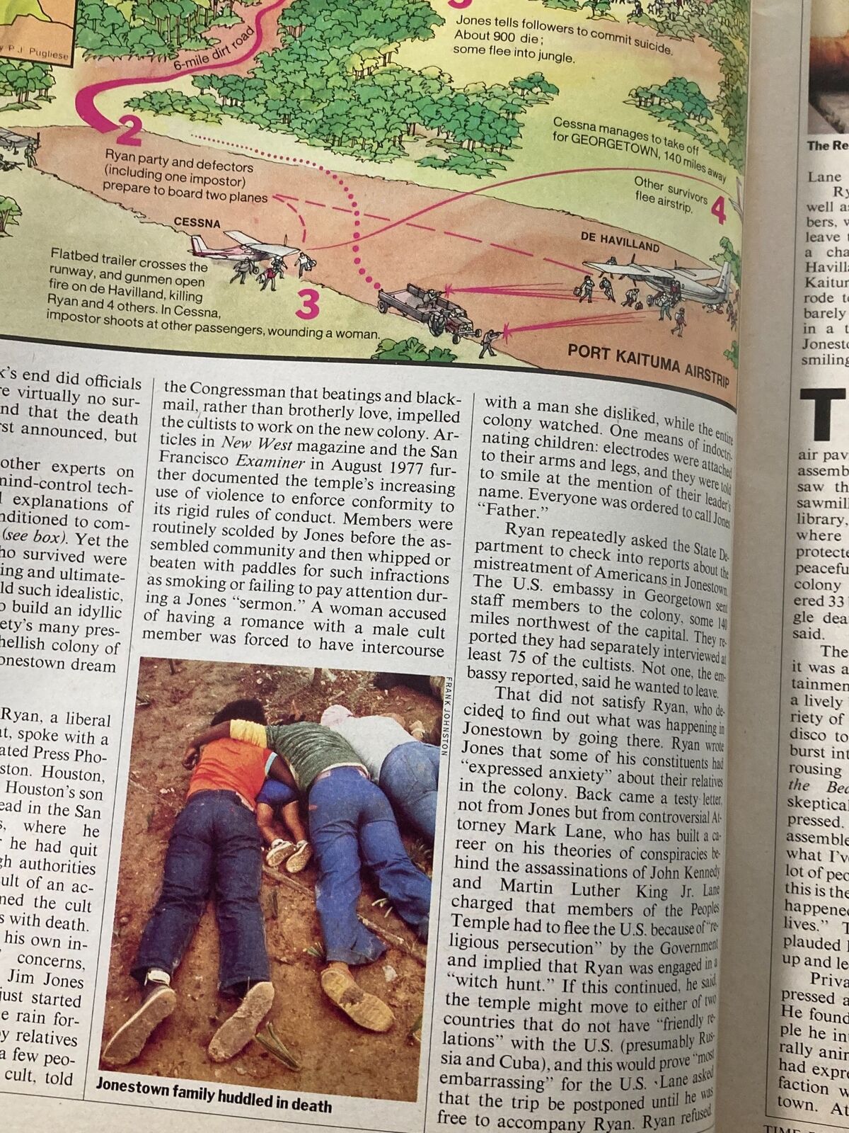 Inside page of VTG Time Magazine December 4 1978 focusing on the Jonestown tragedy, illustrating details related to the events and the people involved.