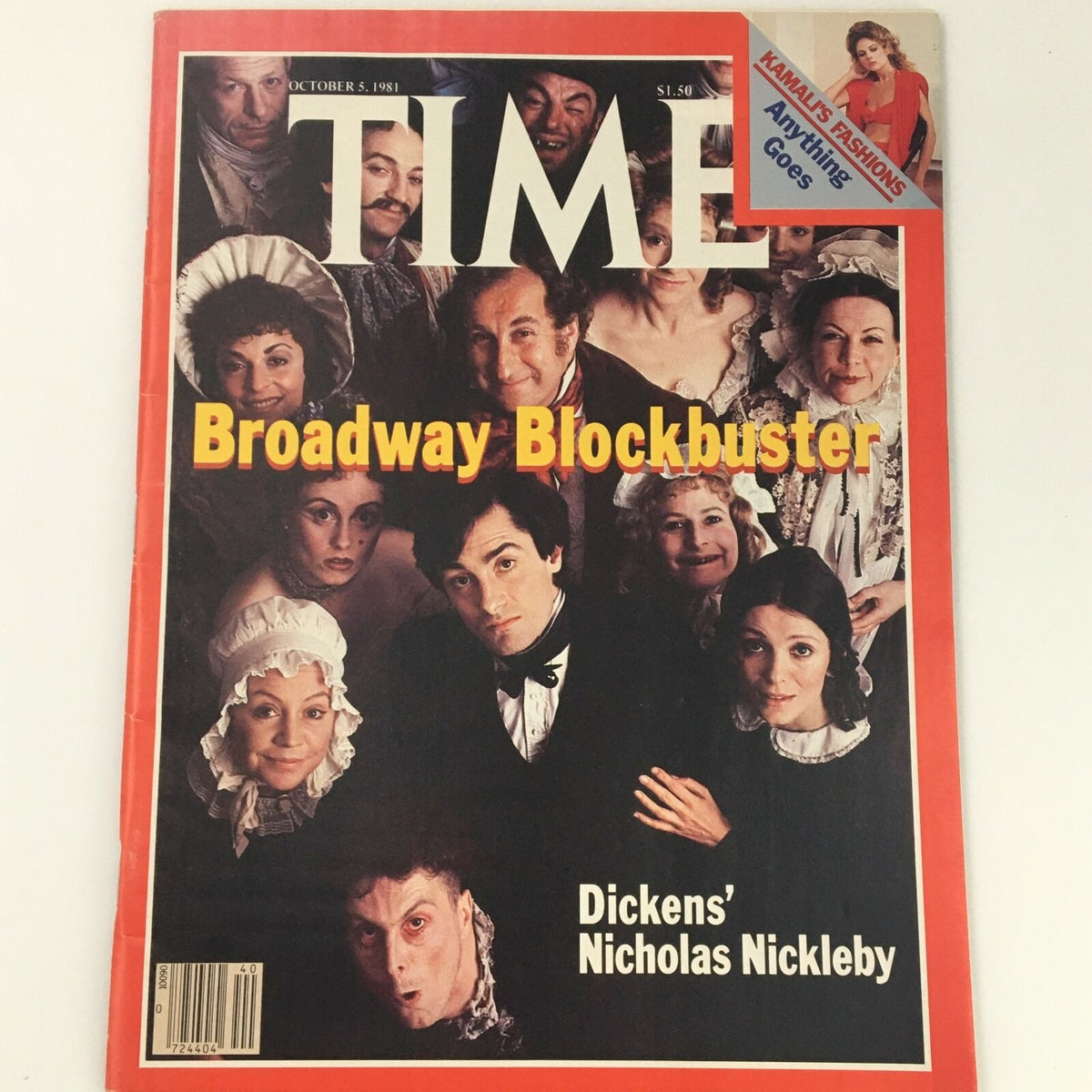 VTG Time Magazine Cover - October 5 1981 featuring Broadway Blockbuster and Dickins' Nicholas Nickleby with an ensemble cast.