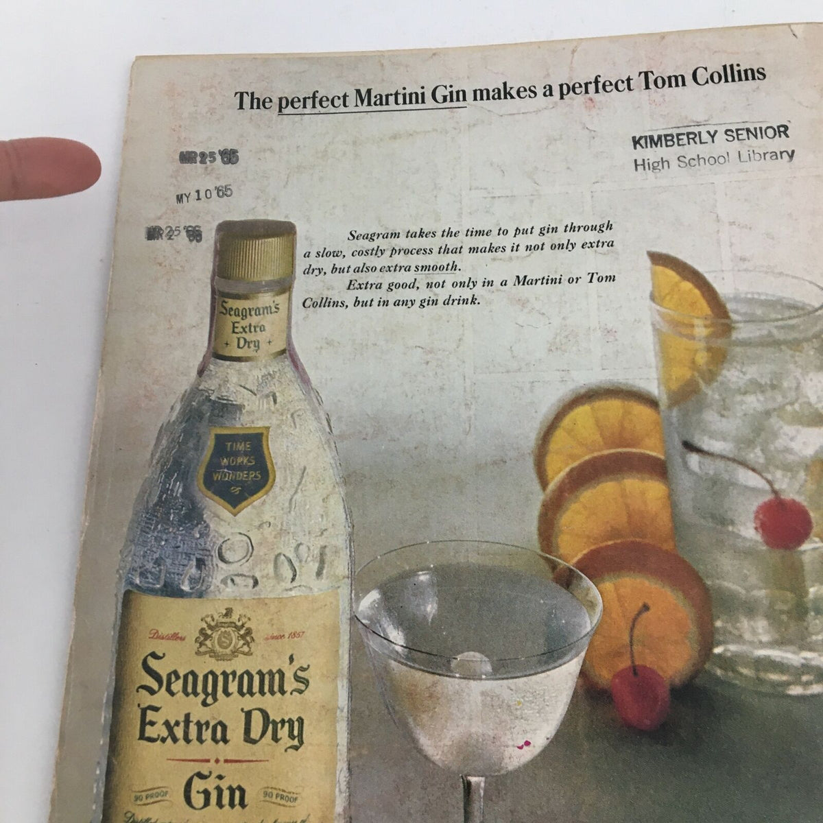 Interior page of Time Magazine August 14 1964 featuring an advertisement for Seagram's Extra Dry Gin, with historical context noted on the page.