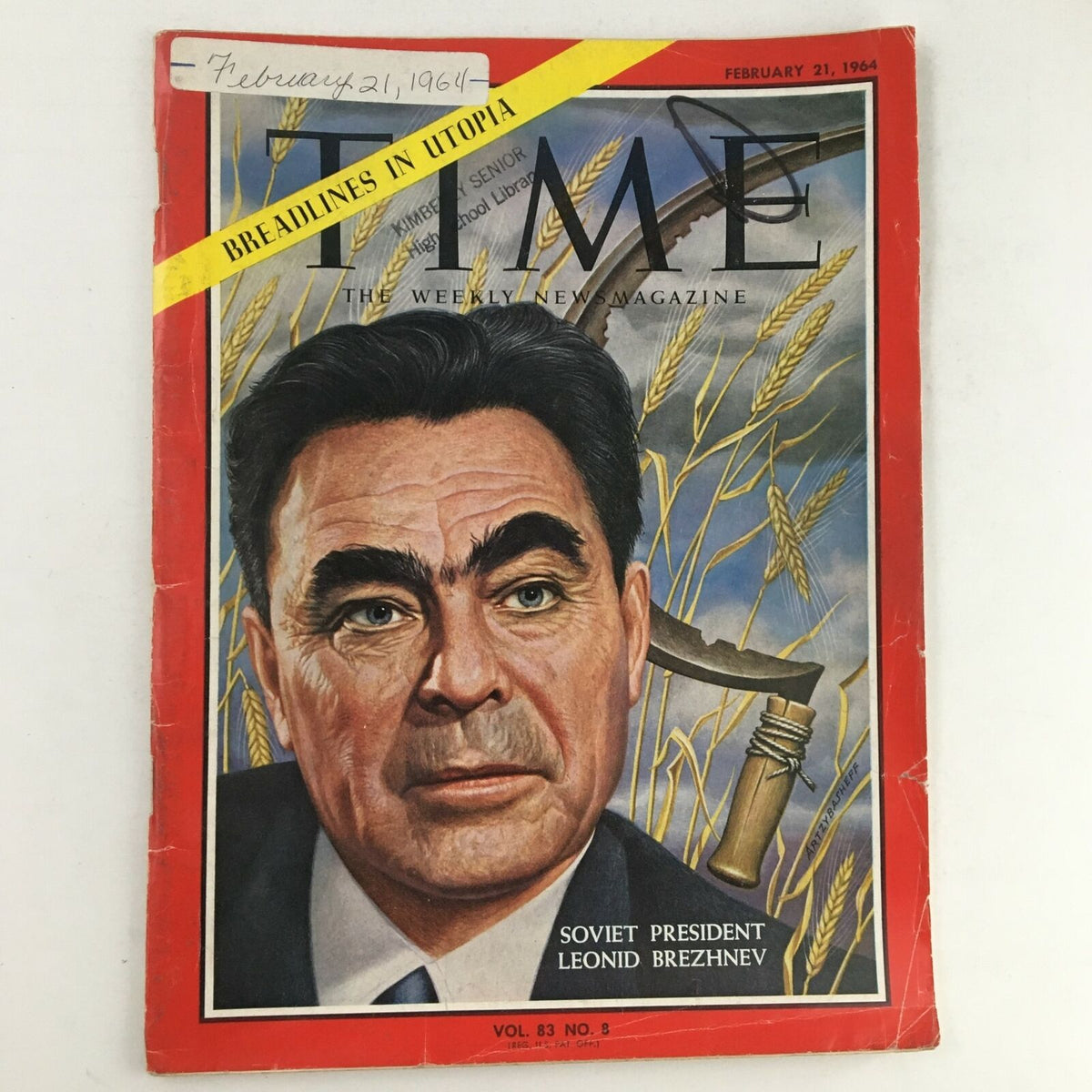 Cover of Time Magazine, February 21, 1964, featuring Soviet President Leonid Brezhnev, no label