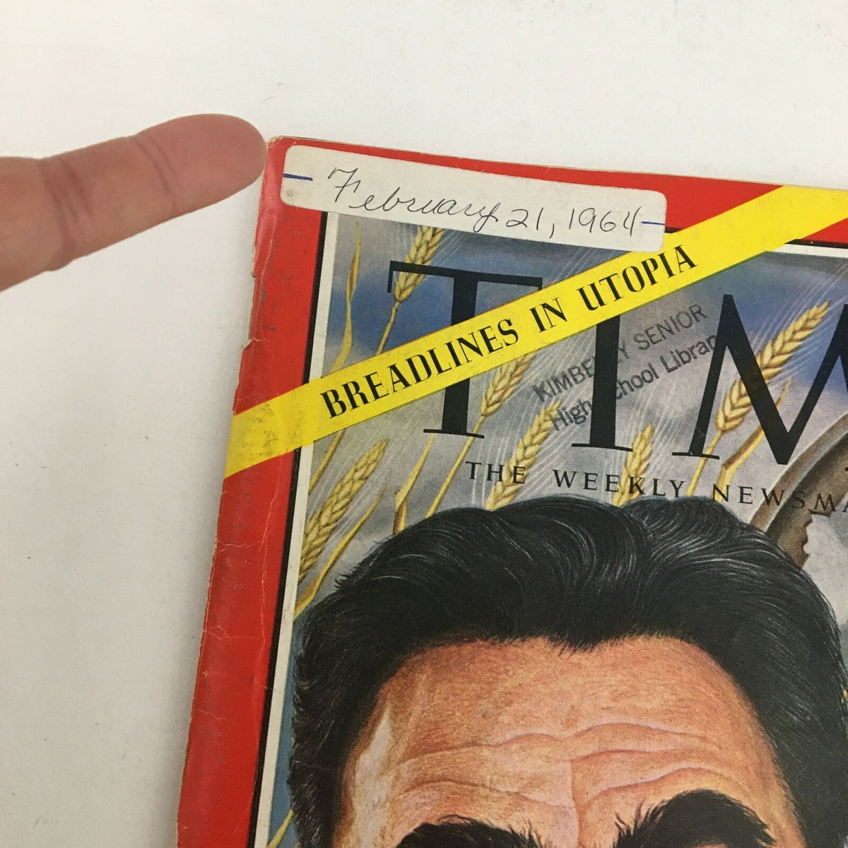 Cover of Time Magazine February 21, 1964 featuring Soviet President Leonid Brezhnev with a visible label marking the date.