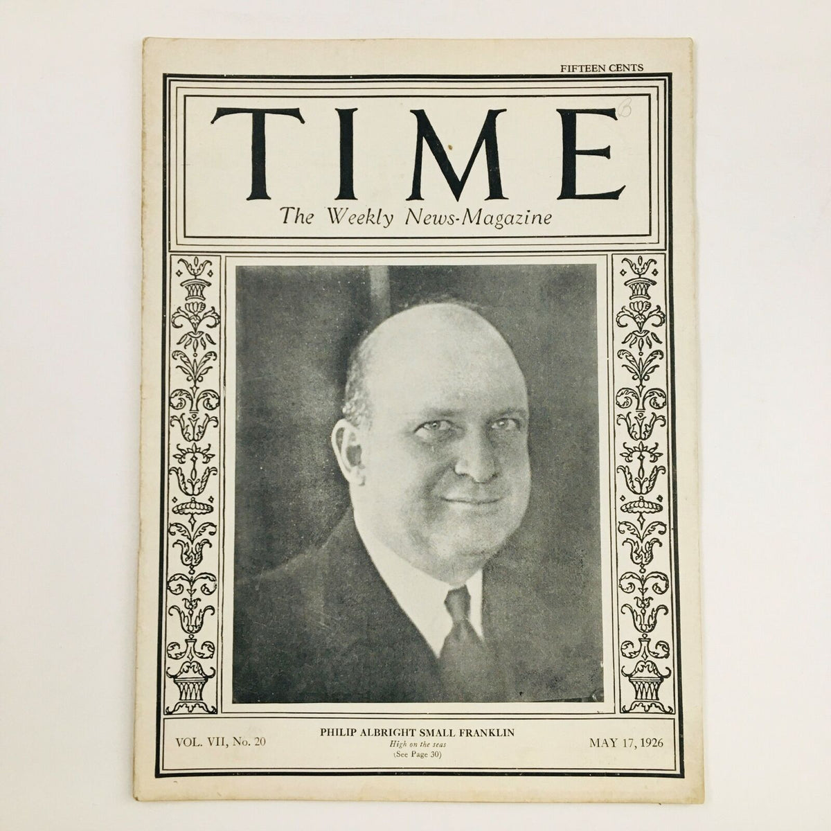 Vintage Time Magazine cover from May 17, 1926 featuring Philip Albright and Small Franklin, Volume VII, Number 20.