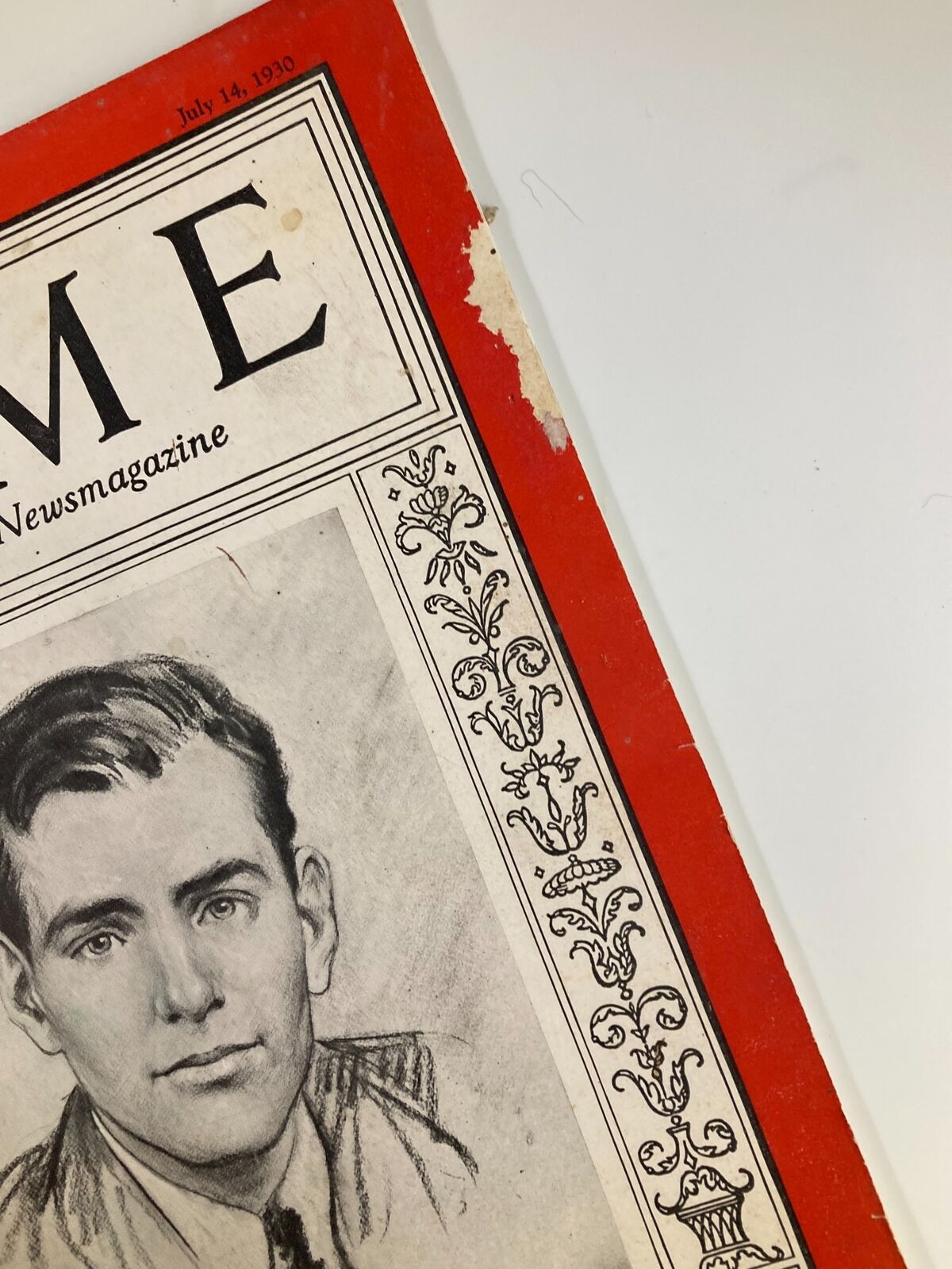 Close-up view of the cover of VTG Time Magazine from July 14, 1930, featuring a portrait of Herbert Clark Hoover Jr., highlighting the magazine's date and vintage design.