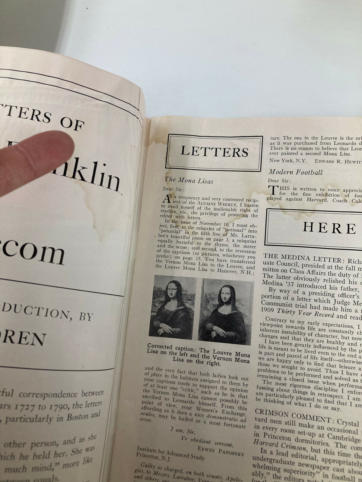 Close-up view of the letters section in VTG Princeton Alumni Weekly November 24 1950, showing discussions on the interpretation of classic art and Princeton's cultural commentary.