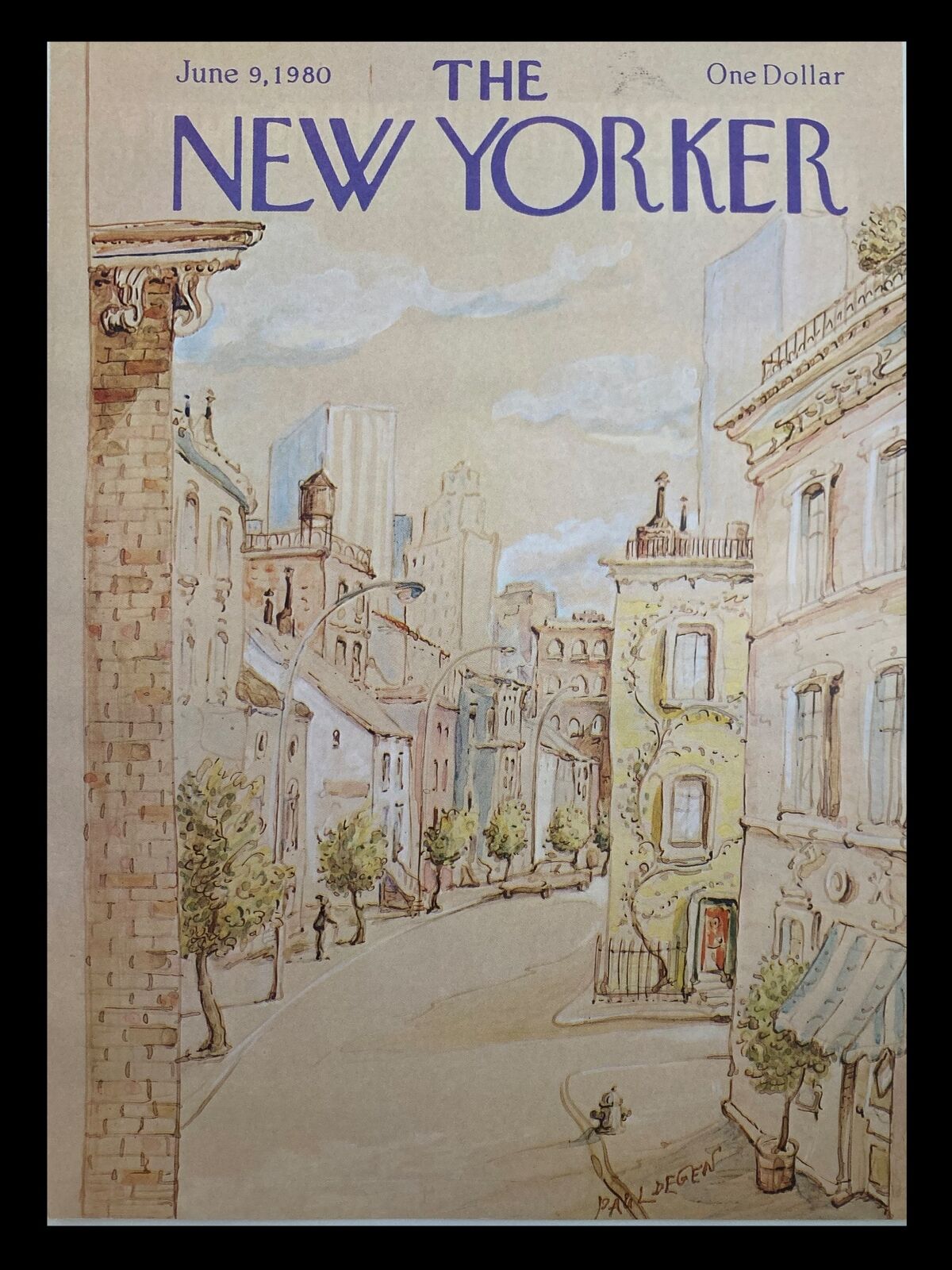 The New Yorker June 9 1980 cover featuring an illustration titled 'Empty Street' by Paul Degen, showcasing a serene urban scene with trees and buildings.