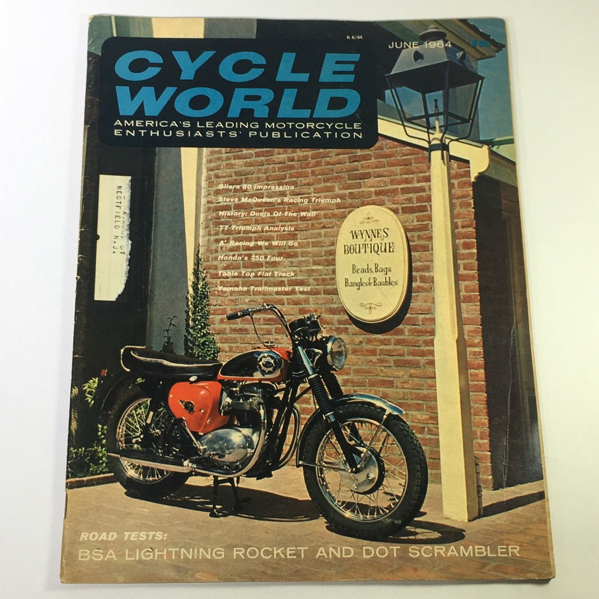 VTG Cycle World Magazine June 1964 cover showcasing BSA Lightning Rocket and Dot Scrambler with stylish motorcycle imagery. Ideal for motorcycle enthusiasts and collectors.