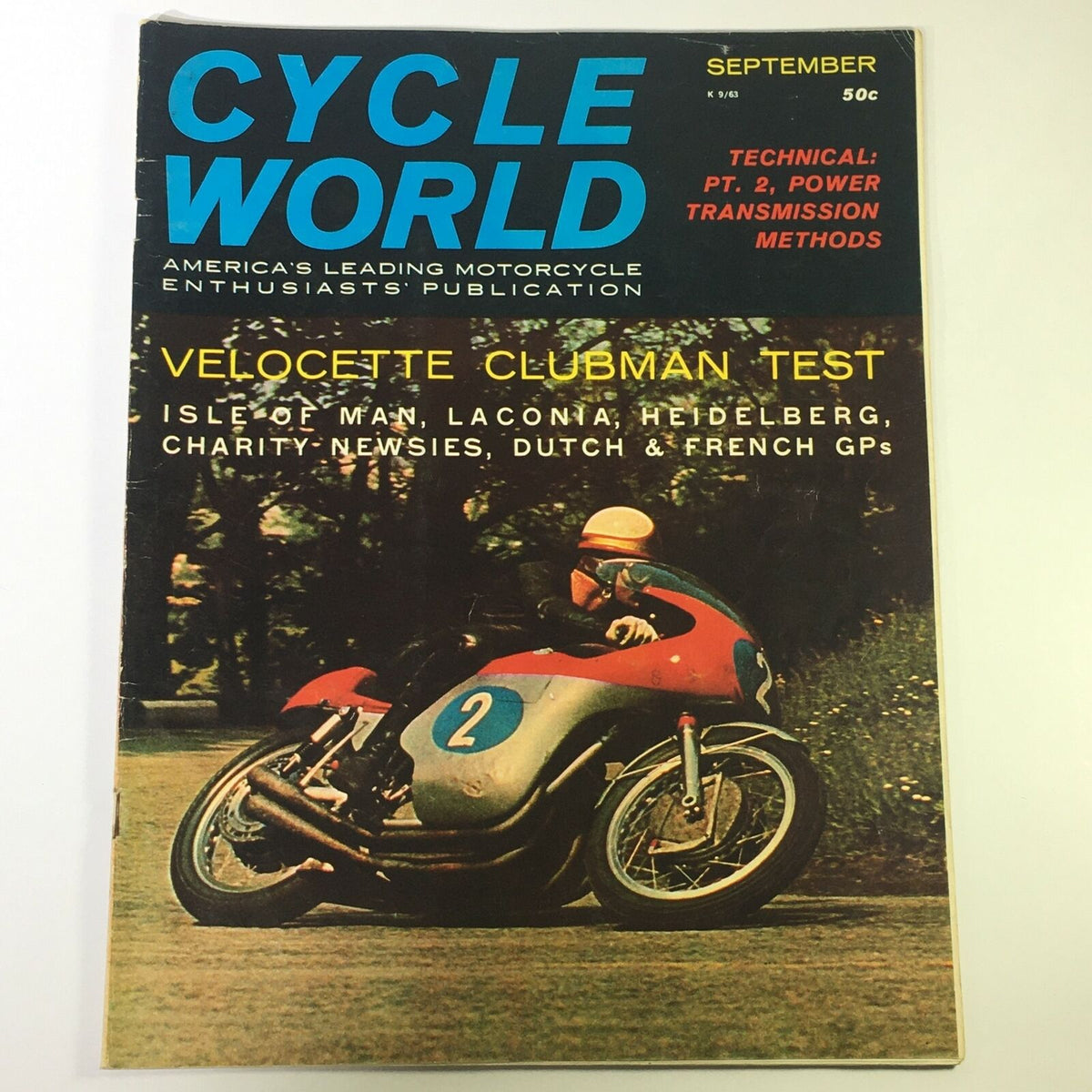 Cover of the VTG Cycle World Magazine September 1963 featuring the Velocette Clubman Test at Isle of Man, showcasing a motorcycle and event details.