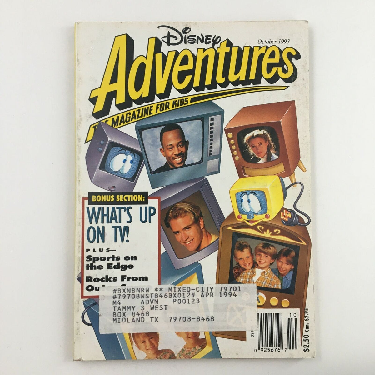 Disney Adventures Magazine October 1993 with Martin Lawrence on the cover, showcasing vibrant graphics and featuring a bonus section about TV shows. This vintage magazine captures the essence of early '90s pop culture, perfect for collectors.