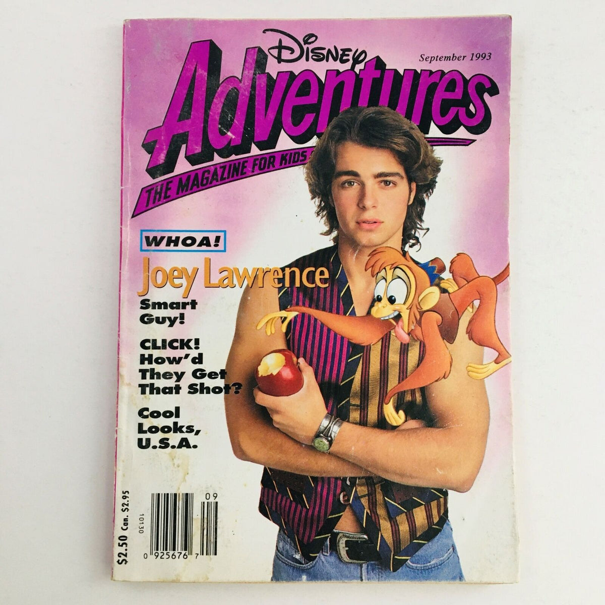 Cover of Disney Adventures Magazine, September 1993 featuring Joey Lawrence from Smart Guy with colorful illustrations and vibrant design.