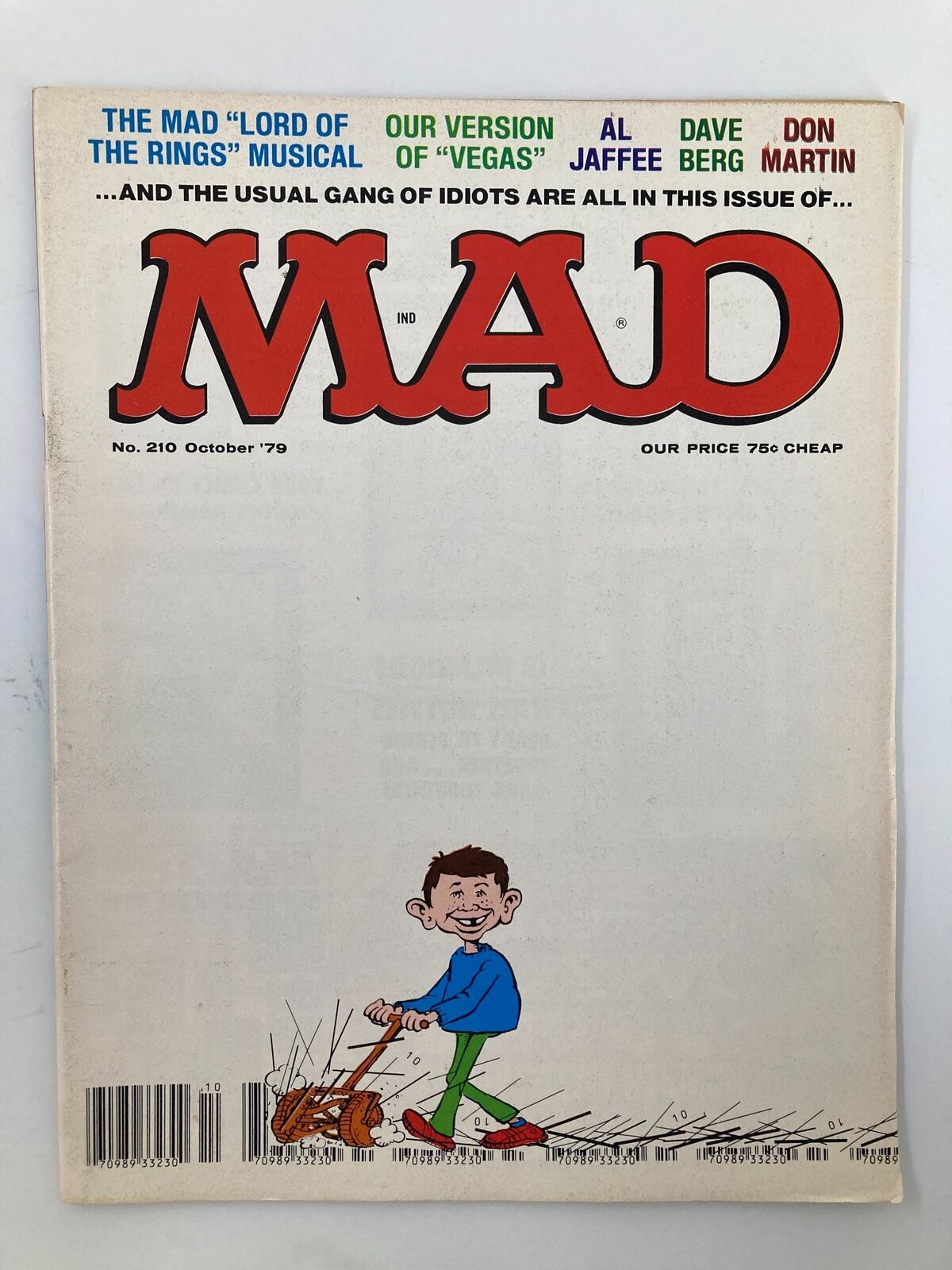 Cover of Mad Magazine October 1979 No. 210 featuring Grass Cutting Alfred, highlighting vintage comic culture and humor.