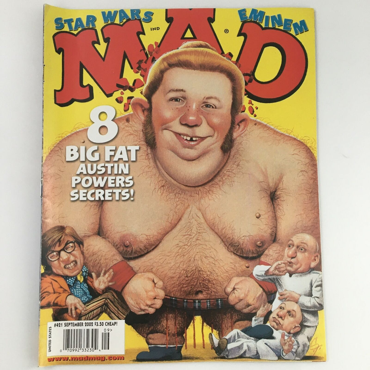 Cover of Mad Magazine September 2002 #421 featuring a humorous illustration with characters from Star Wars, Eminem, and Austin Powers.