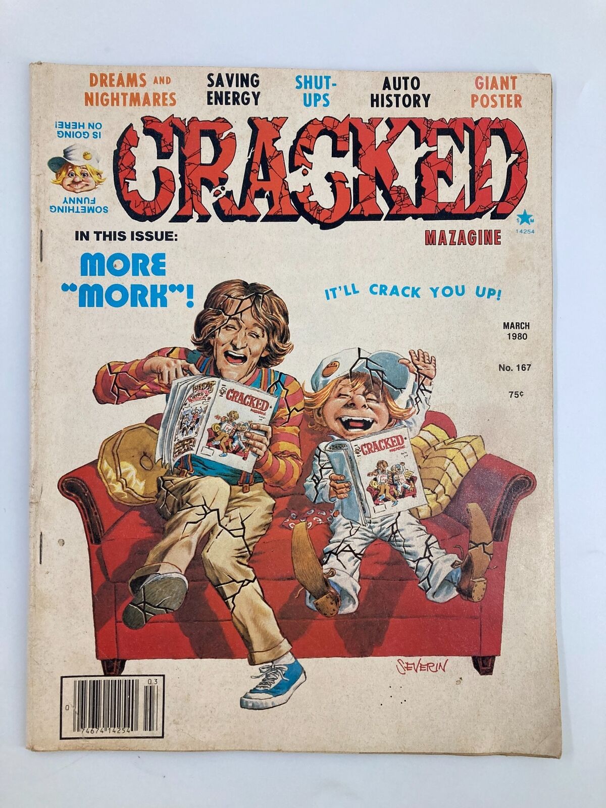 Cracked Magazine March 1980 issue, featuring a colorful cover with humorous illustrations of two characters on a couch, highlighting the theme 'Dreams and Nightmares'.