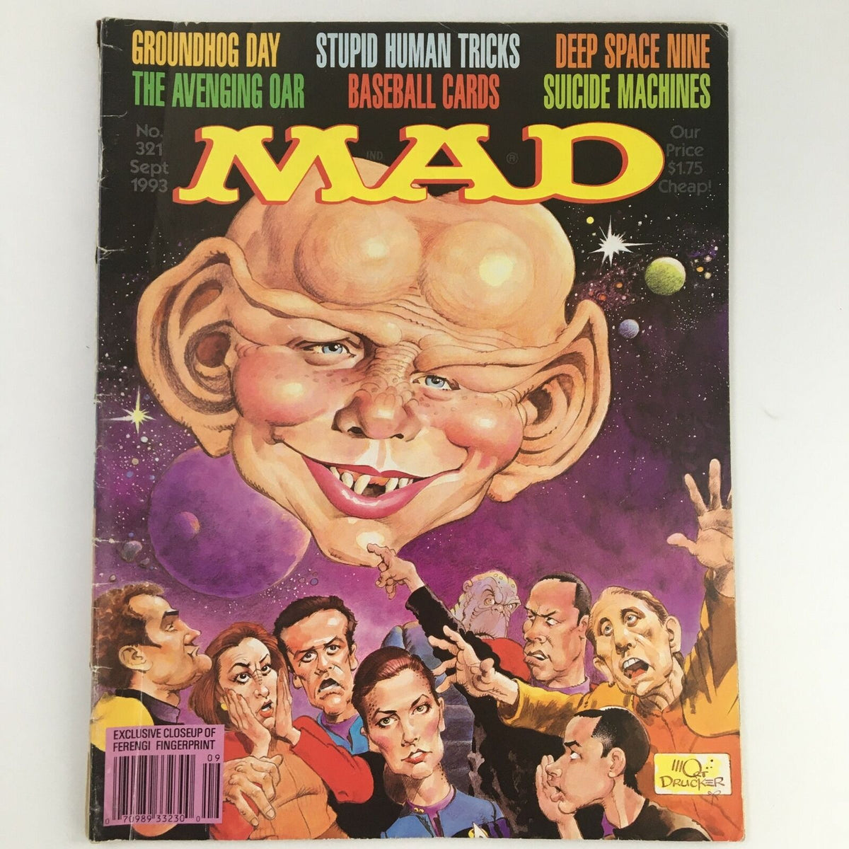 Cover of Mad Magazine September 1993 #321 featuring a humorous illustration of characters from Deep Space Nine and the iconic Mad character, showcasing nostalgic pop culture and satire.