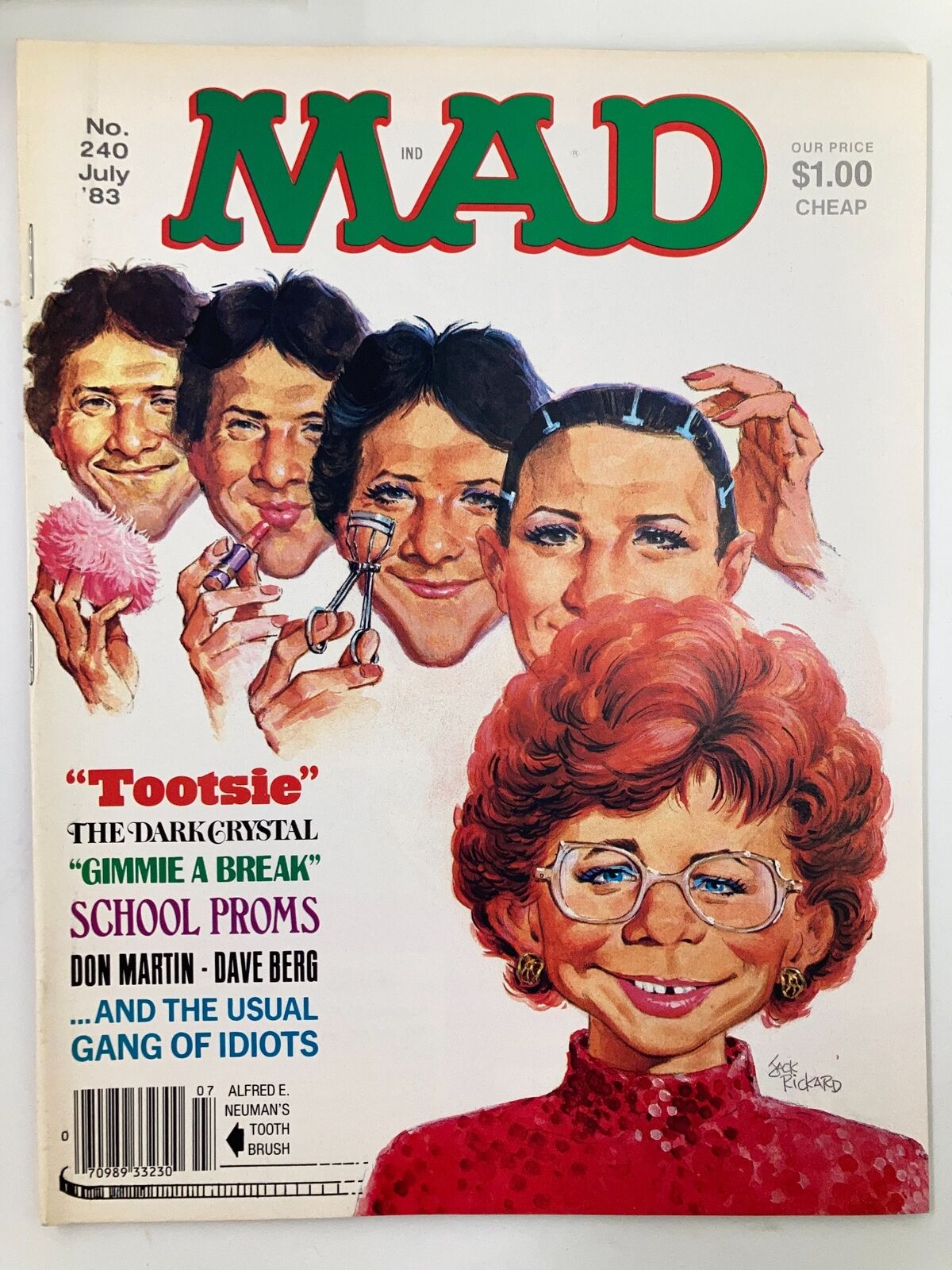 Cover of Mad Magazine July 1983 No. 240 featuring Tootsie and The Dark Crystal. The colorful artwork includes comedic illustrations of characters and humorous text relating to 1980s pop culture.