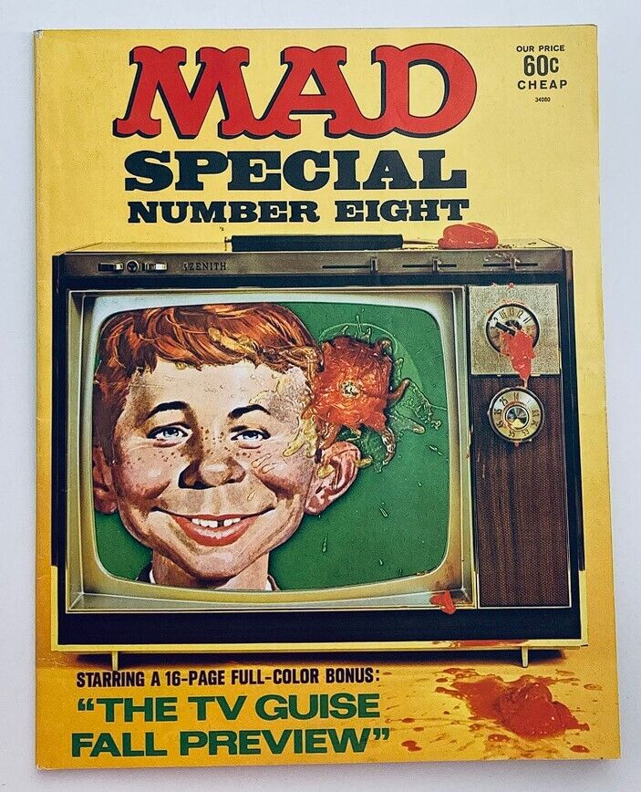 Mad Super Special Magazine No. 8 from 1972 featuring 'The TV Guise Fall Preview' with a colorful cover design showcasing a smiling character in front of a vintage television set.