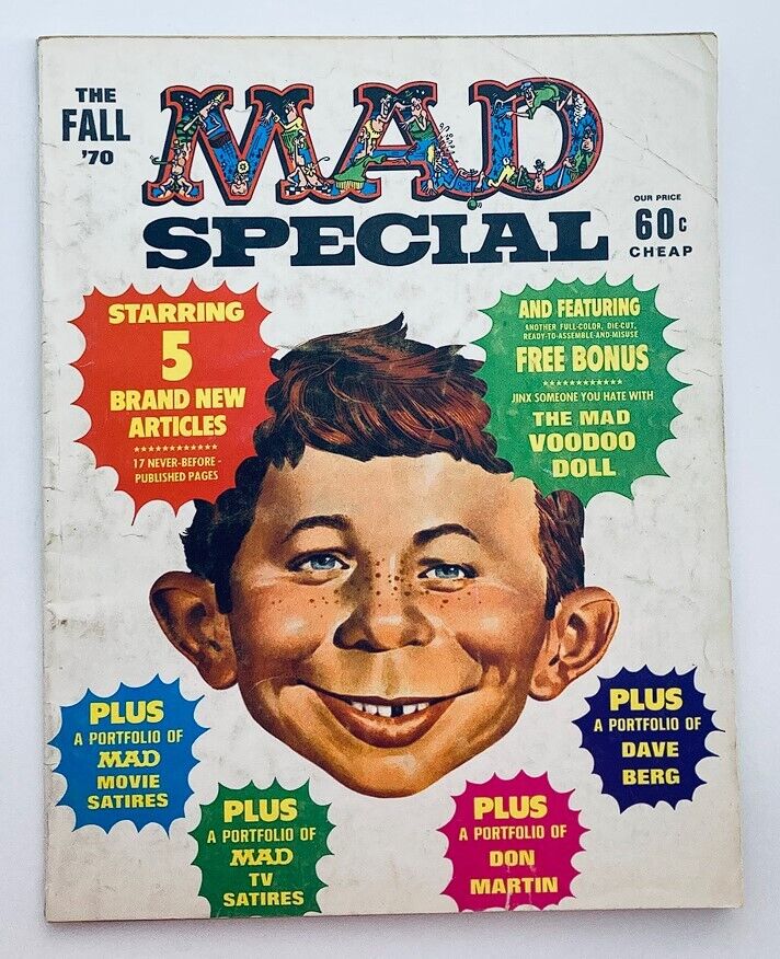 The Fall '70 Mad Special Magazine cover featuring The Mad Voodoo Doll, showcasing vibrant graphics and the iconic character's playful expression. This vintage magazine highlights articles and satirical content from the 1970s, appealing to collectors and fans of the Mad Magazine series.